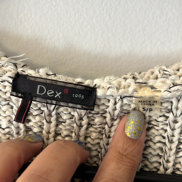 Dex Cream Beige Brown Hooded Open Front Cozy Boho Cardigan Knit Sweater Size S - Picture 5 of 12